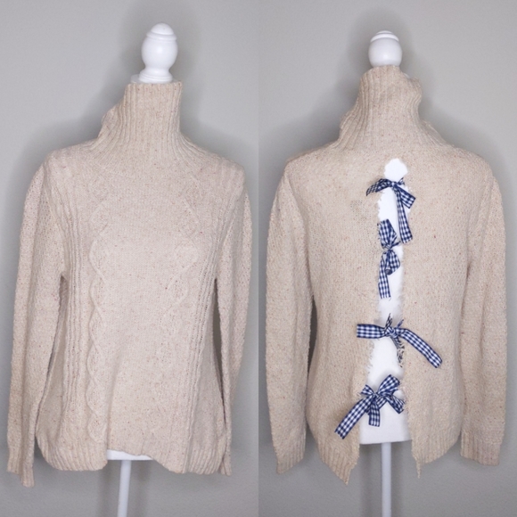 TULLE Custom DIY Open Back Tartan Ribbon Bow Turtleneck Sweater Unique - Picture 1 of 7